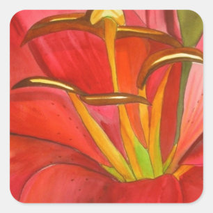 Red day lily original watercolor flower art square sticker