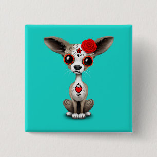 Red Day of the Dead Chihuahua 15 Cm Square Badge