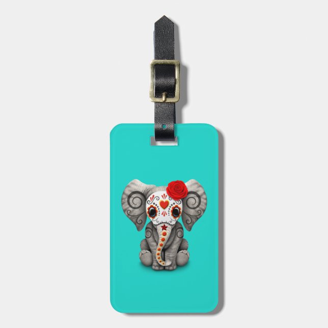 Red Day of the Dead Elephant Luggage Tag (Front Vertical)