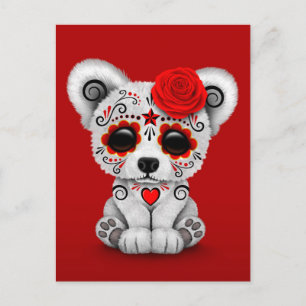 Red Day of the Dead Sugar Skull Bear Postcard