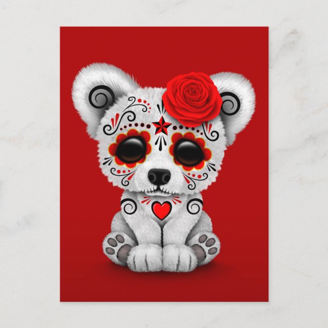 Red Day of the Dead Sugar Skull Bear Postcard (Front)