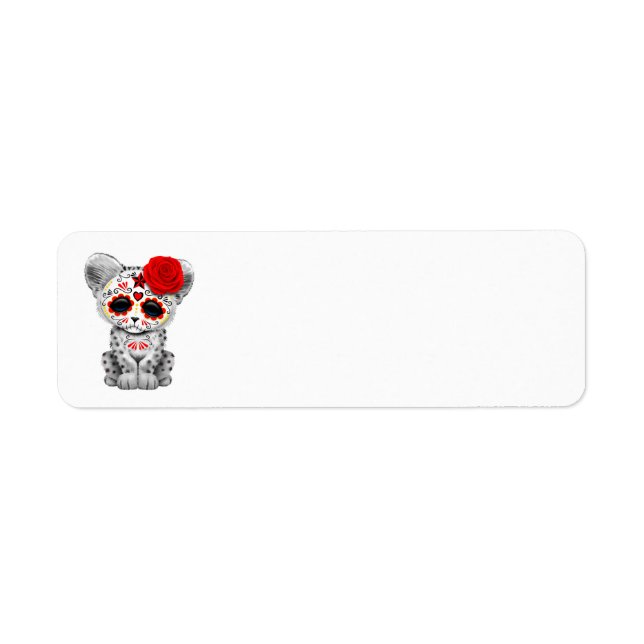 Red Day of the Dead Sugar Skull Snow Leopard Cub (Front)