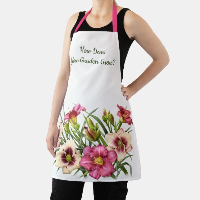 Red Daylilies Floral Botanical Print Apron (Insitu)