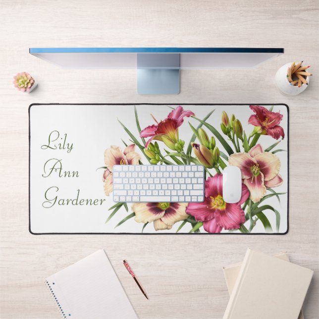 Red Daylilies Modern Botanical Art Personalised Desk Mat (Office 1)