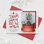 Red Dear Santa Let Me Explain Baby Photo Holiday Card<br><div class="desc">Dear Santa let me explain! Send holiday greetings with this fun and festive holiday card. It features a hand-lettered quote and simple typography. Personalise by adding a greeting, names, photo and other details. This holiday photo card will be perfect for baby holiday cards and dog holiday cards. Available as a...</div>