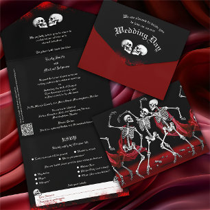 Red Death Dancing Skeletons Gothic Wedding All In One Invitation