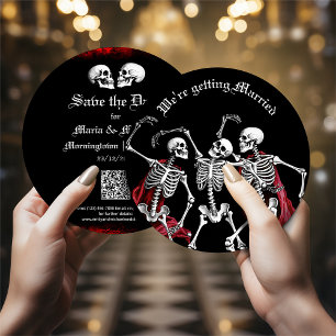 Red Death Dancing Skeletons Gothic Wedding Holiday Card