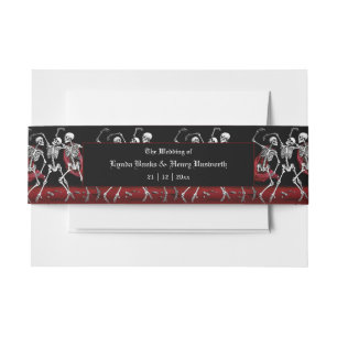 Red Death Dancing Skeletons Gothic Wedding Invitation Belly Band