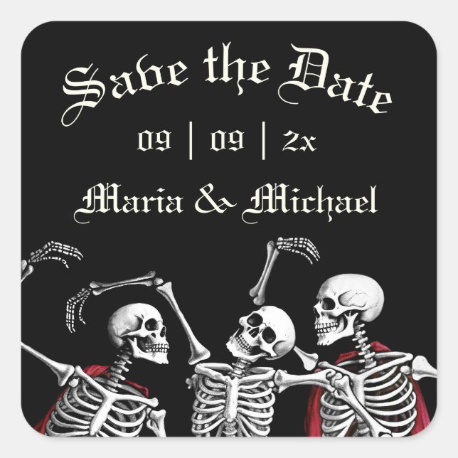 Red Death Dancing Skeletons Gothic Wedding Square Sticker (Front)