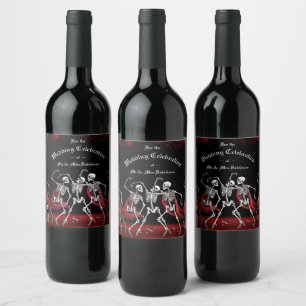 Red Death Dancing Skeletons Gothic Wedding Wine Label
