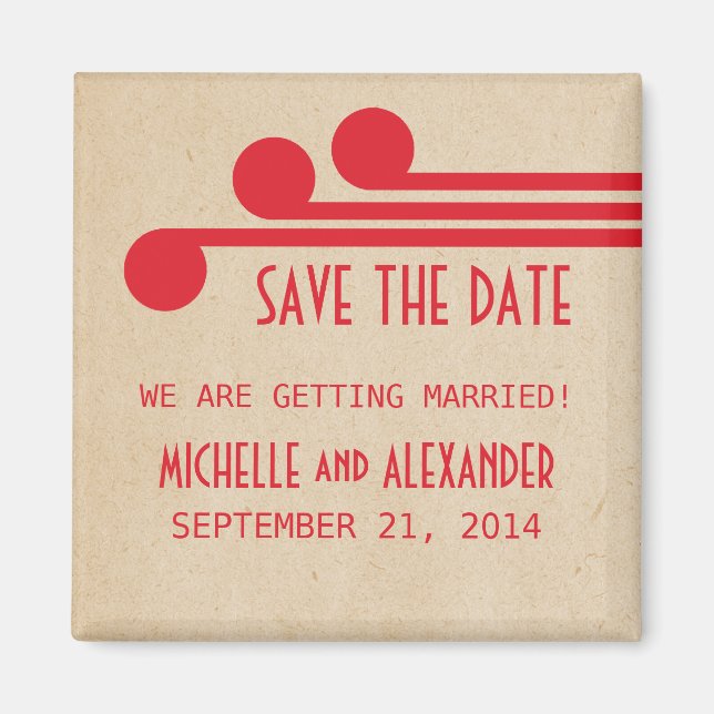 Red Deco Chic Save the Date Magnet (Front)