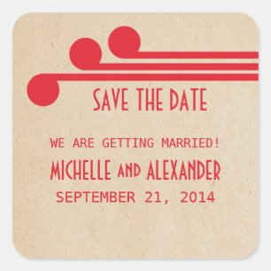 Red Deco Chic Save the Date Stickers