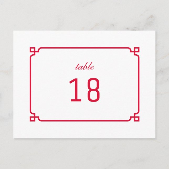 Red Deco Chic Table Number Postcard (Front)