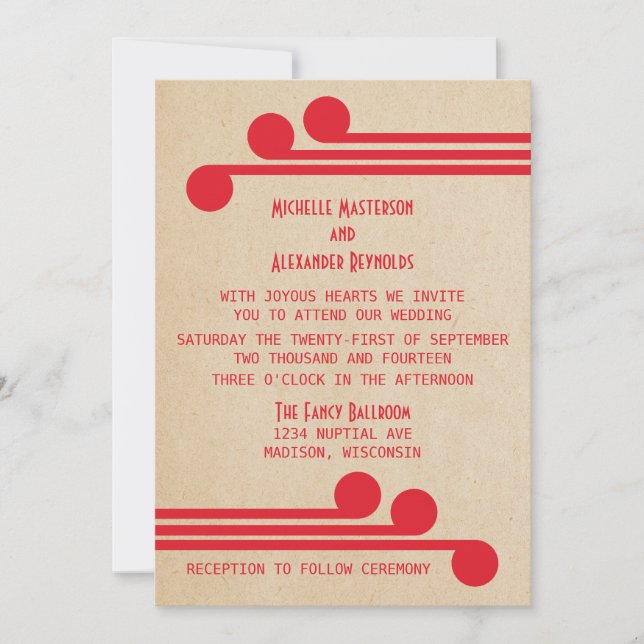 Red Deco Chic Wedding Invite (Front)