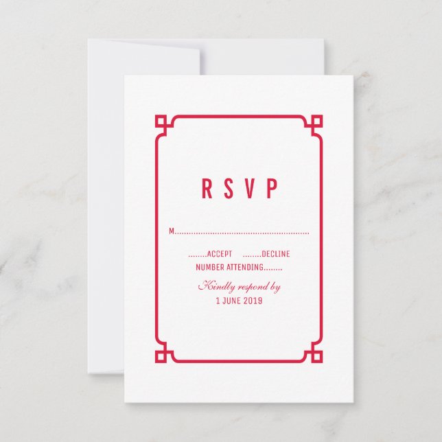 Red Deco Chic Wedding RSVP Card (Front)