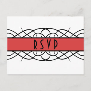Red Deco Flourish RSVP Postcard