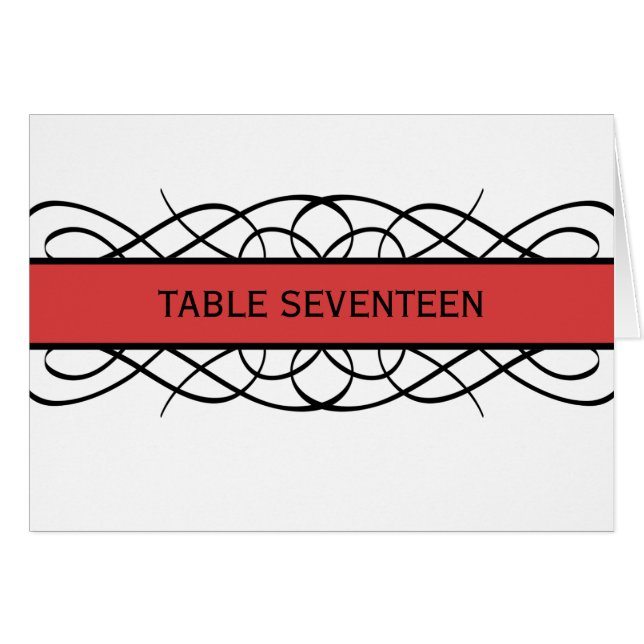 Red Deco Flourish Table Number Card (Front Horizontal)