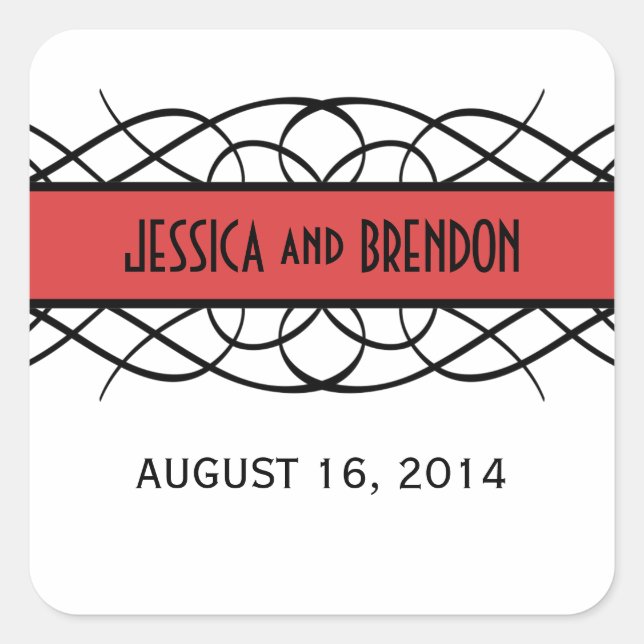Red Deco Flourish Wedding Stickers (Front)