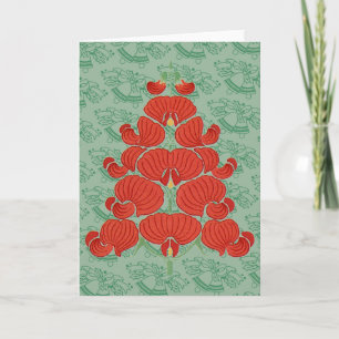 Red Deco Flower Christmas Tree Holiday Card