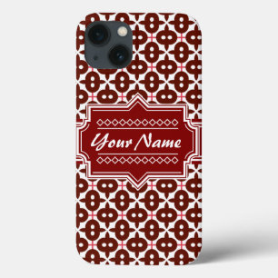 Red Deco Geometric Tile Personalised iPhone 13 Case