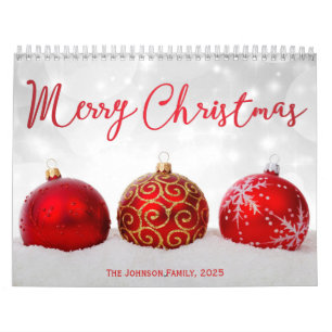 Red Decor Merry Christmas 2025 Photo Calendar