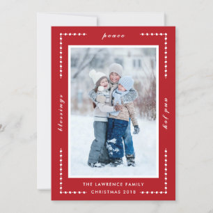 Red Decorative Blessings Peace Joy Christmas Photo Holiday Card