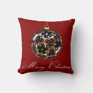 Red Decorative Blue Glitter Merry Christmas Ball Cushion