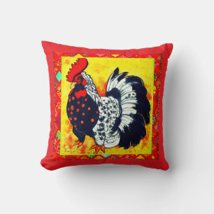Red Decorative Border Rooster Art Cushion