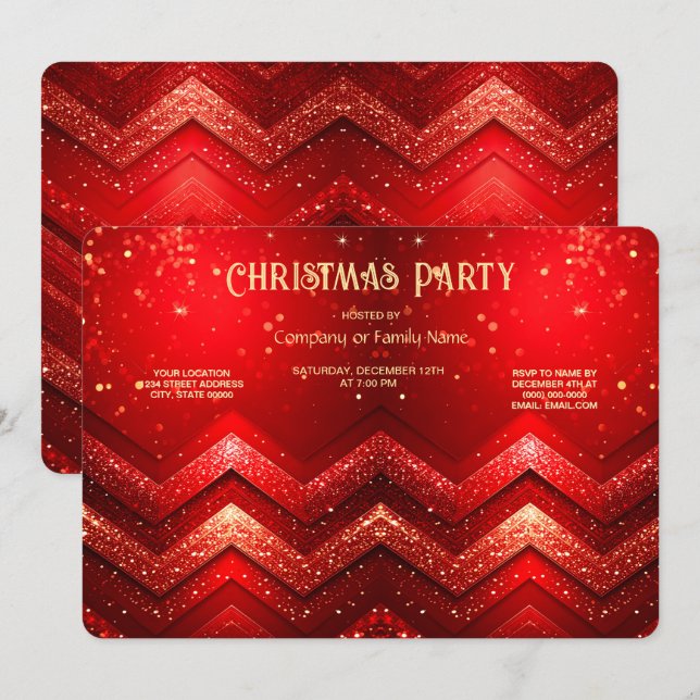 Red Decorative Christmas Glitter Holiday Party Invitation (Front/Back)