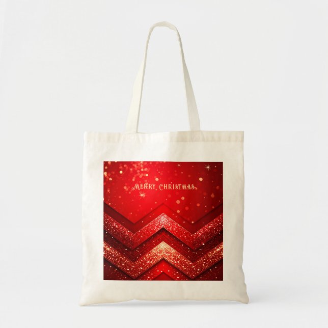 Red Decorative Christmas Glitter Holiday Tote Bag (Front)