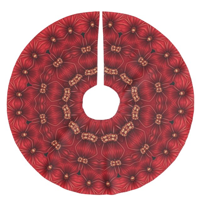 Red Decorative Christmas Holiday Tree Skirt (Front)