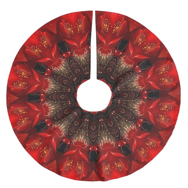 Red Decorative Christmas Tree Skirt (Front)