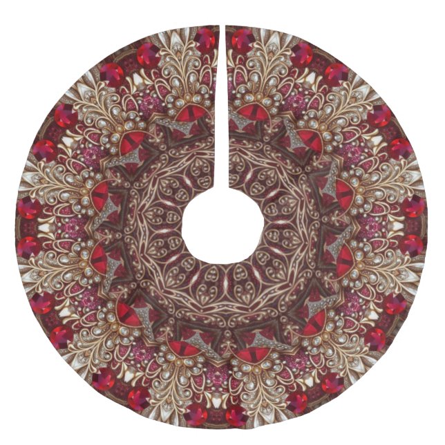 Red Decorative Christmas Tree Skirt (Front)