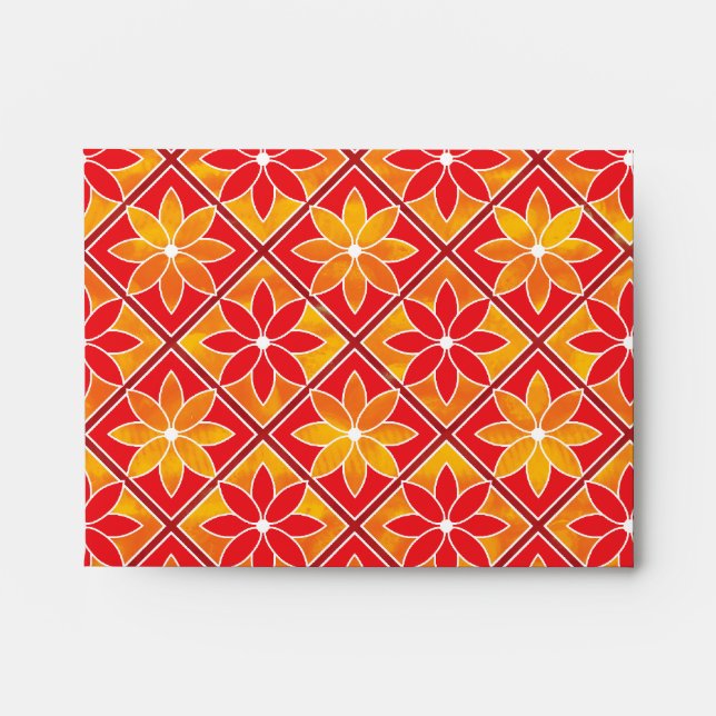 Red Decorative Floral Tiles Note Card Envelope (Front)