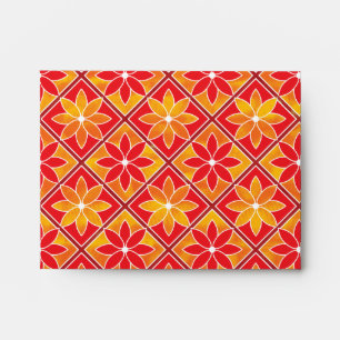 Red Decorative Floral Tiles Note Card Envelope