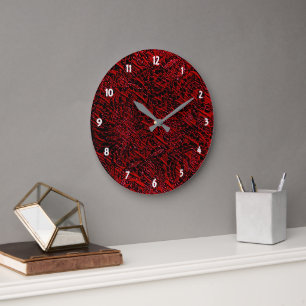 Red Decorative Flower Fabric Design Wall Clock