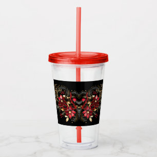 Red Decorative Flowers Holiday Acrylic Tumbler