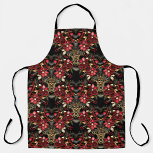 Red Decorative Flowers Holiday Apron
