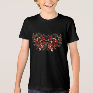 Red Decorative Flowers Holiday Boys T-Shirt Tri-Blend Shirt