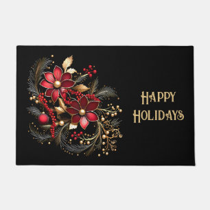 Red Decorative Flowers Holiday Doormat