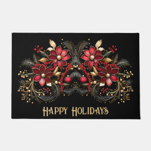 Red Decorative Flowers Holiday Doormat