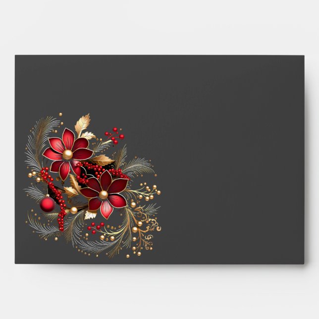 Red Decorative Flowers Holiday Envelope (Front)