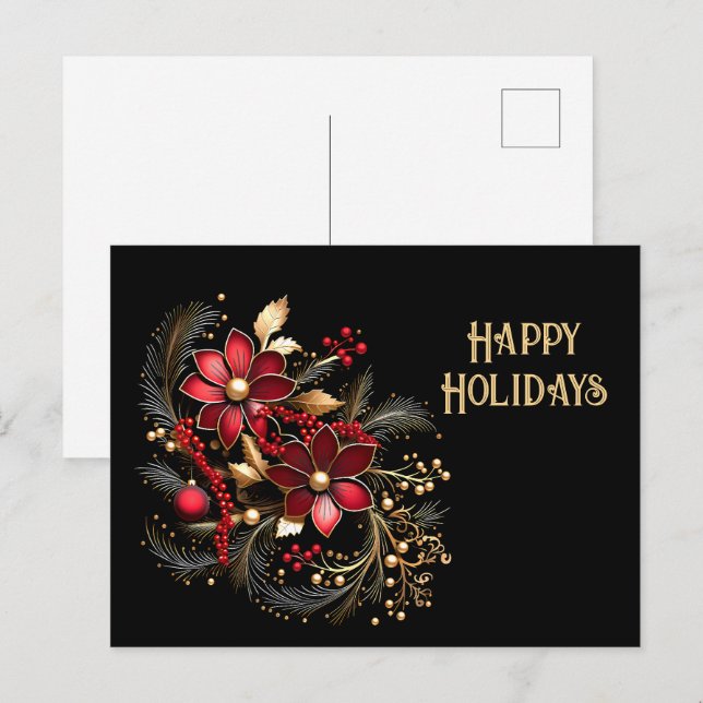 Red Decorative Flowers Holiday Postcard (Front/Back)