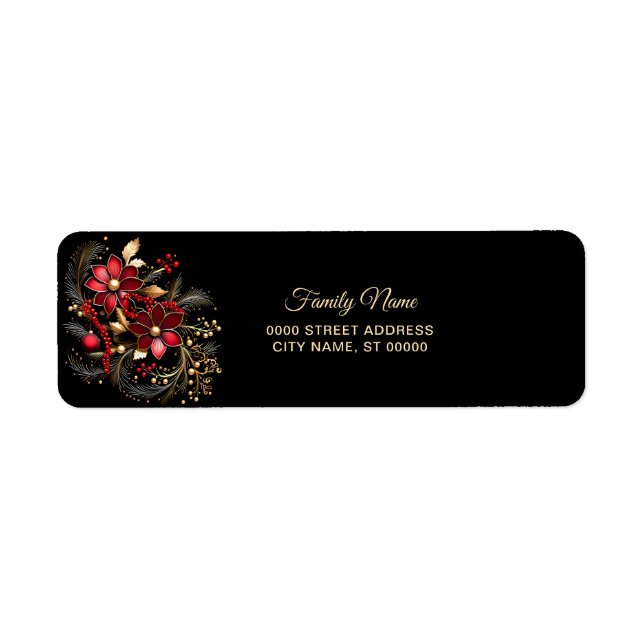 Red Decorative Flowers Holiday Return Address (Front)