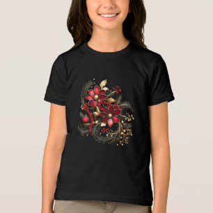 Red Decorative Flowers Holiday T-Shirt Tri-Blend Shirt