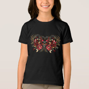 Red Decorative Flowers Holiday T-Shirt Tri-Blend Shirt