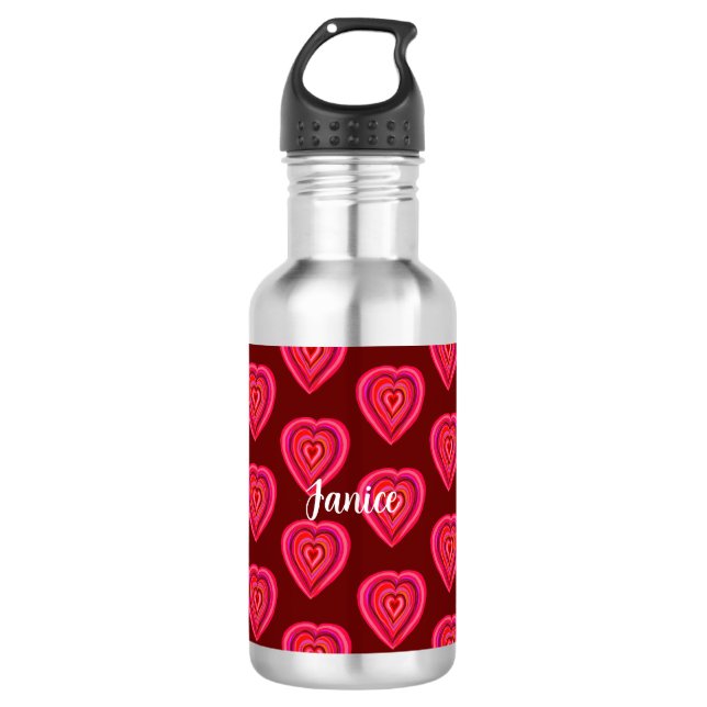 red decorative heart 710 ml water bottle (Front)
