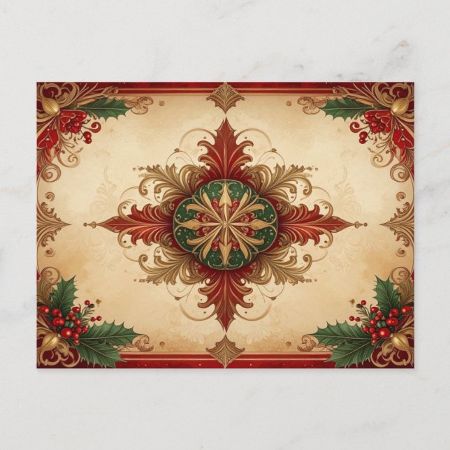 Red Decorative Holiday Postcard (Front)