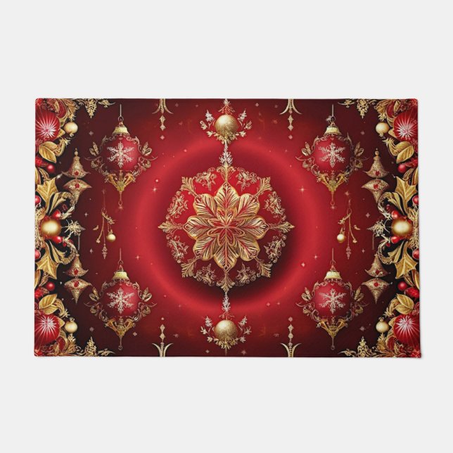 Red Decorative Ornaments Holiday Doormat (Front)