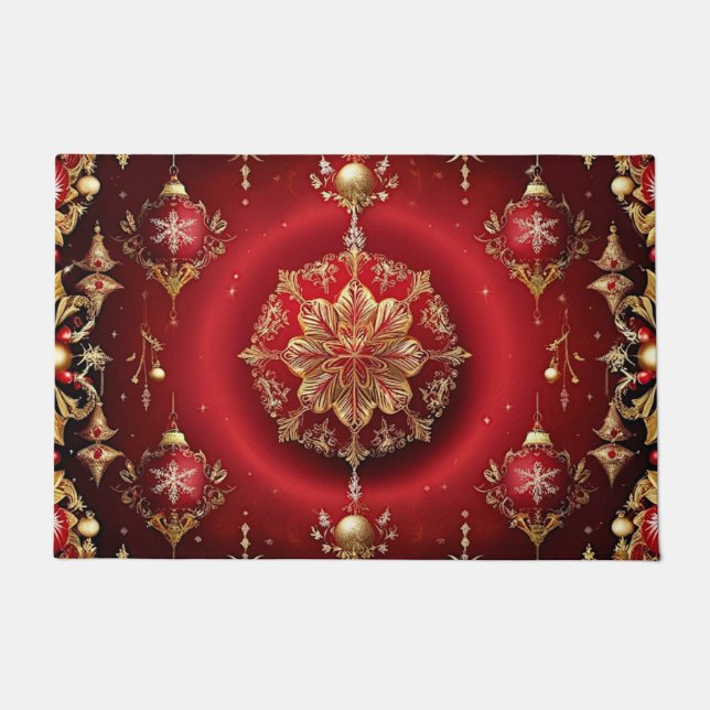 Red Decorative Ornaments Holiday Doormat (Front)